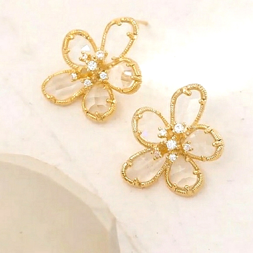 Floral embellished gold and crystal earrings; nwot - Picture 4 of 10